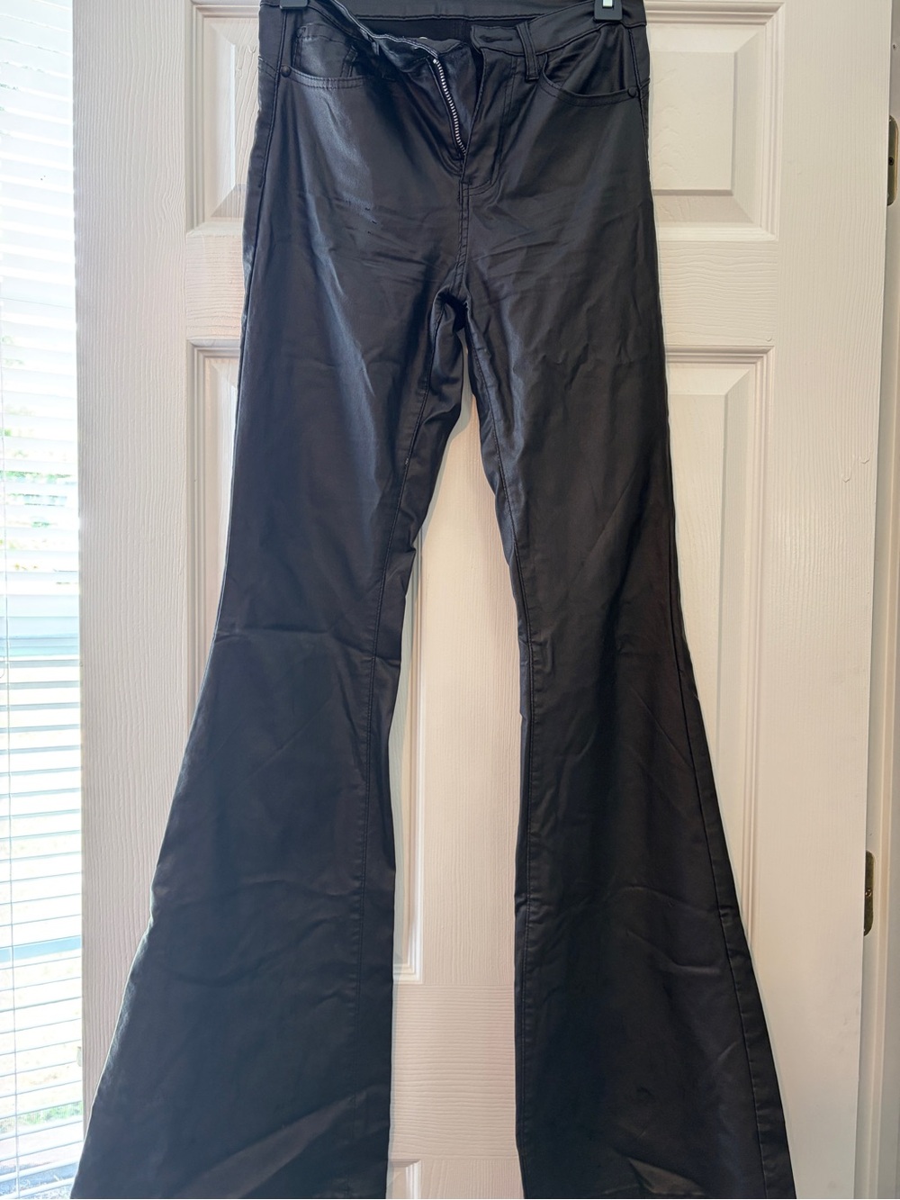 Black Faux Leather Flared Pants